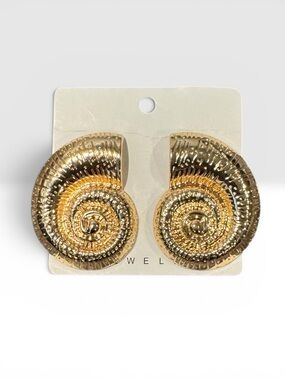 Gold Tone Spiral Shell Statement Earrings